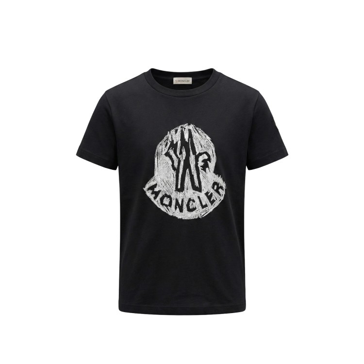 MONCLER T-shirt nera con logo stampato bambini