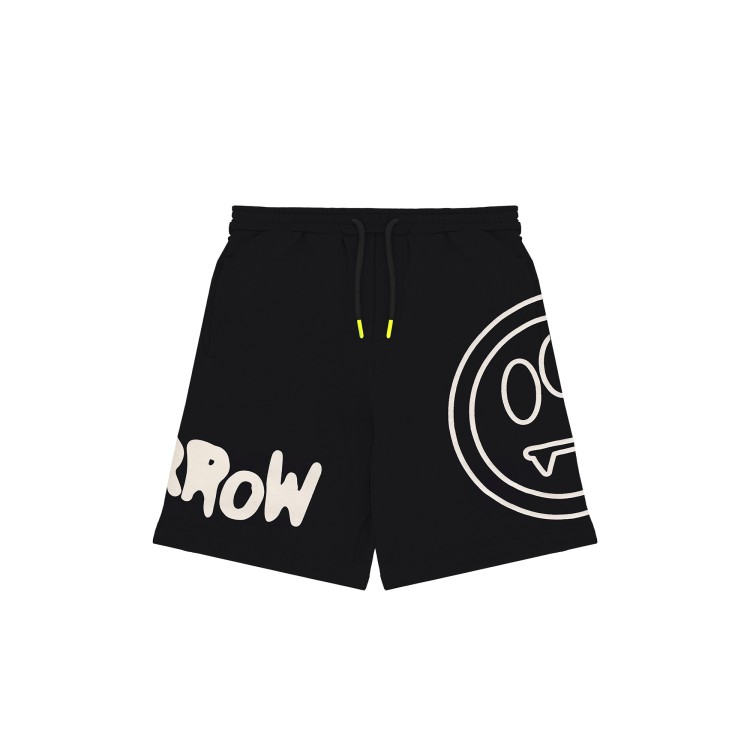 BARROW Shorts neri in felpa con smile e logo bambino