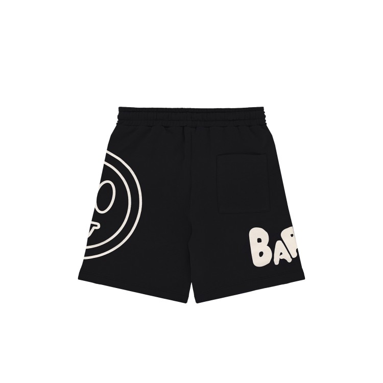 BARROW Shorts neri in felpa con smile e logo bambino