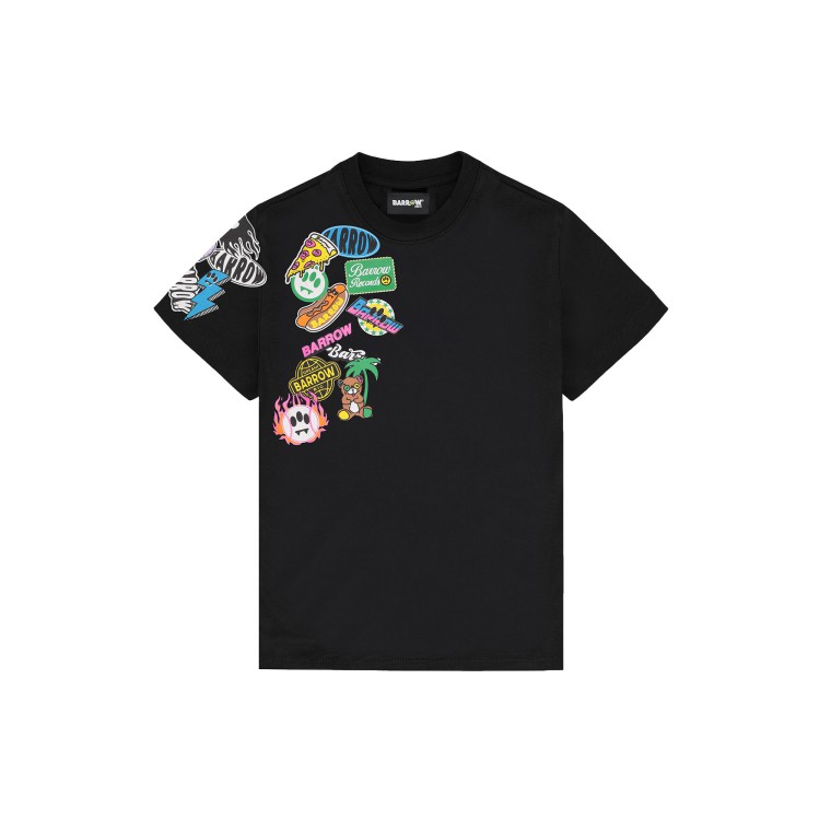 BARROW T-shirt nera stampa patch multicolore bambini
