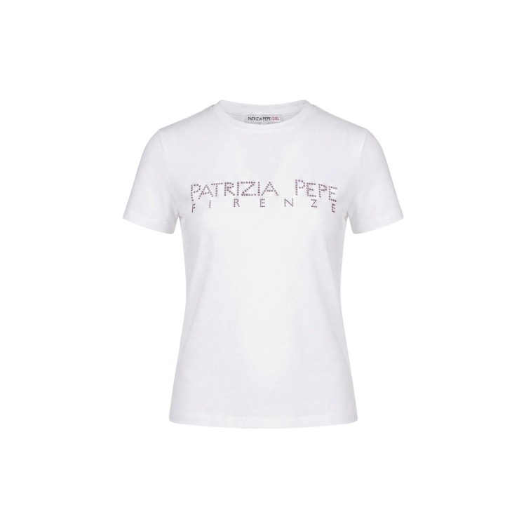 PATRIZIA PEPE T-shirt bianca con logo strass lilla bambina