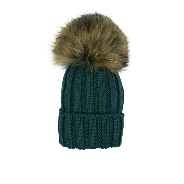CATYA Cappello lana pon pon verde bambino