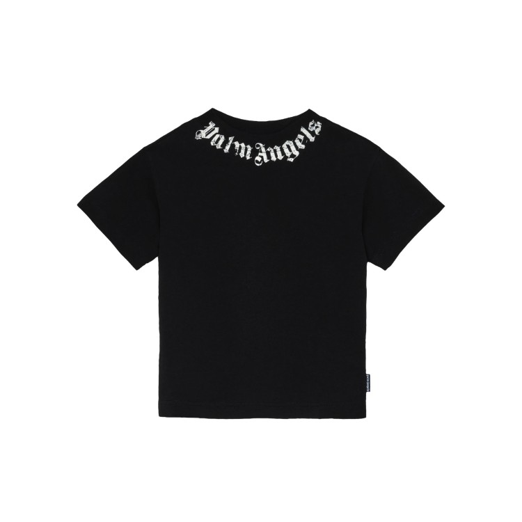 PALM ANGELS T-shirt nera con logo sul collo bambino