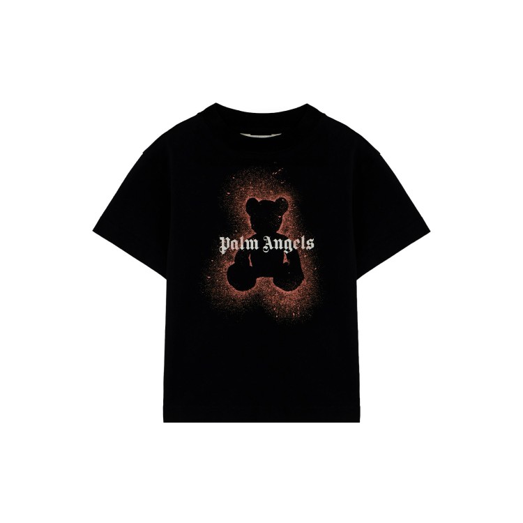 PALM ANGELS T-shirt nera con logo e Bear bambino