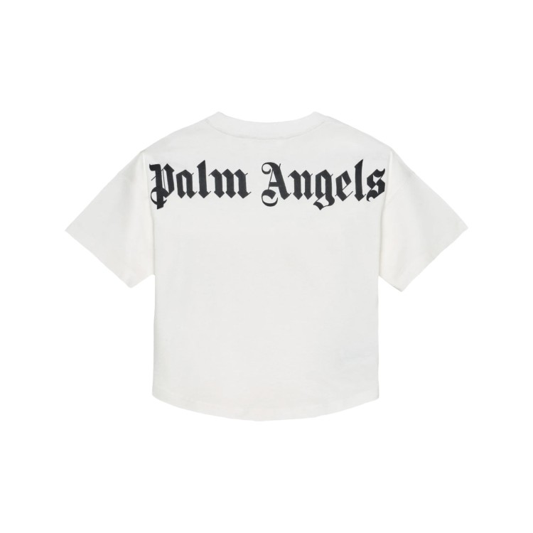 PALM ANGELS T-shirt panna con logo sul collo bambino