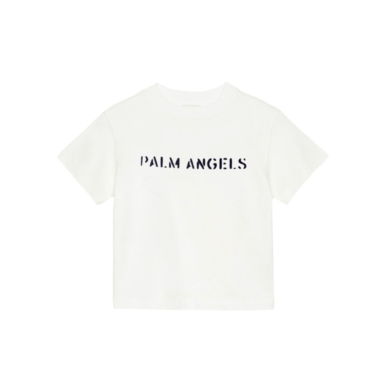 PALM ANGELS T-shirt panna con logo effetto spray bambino