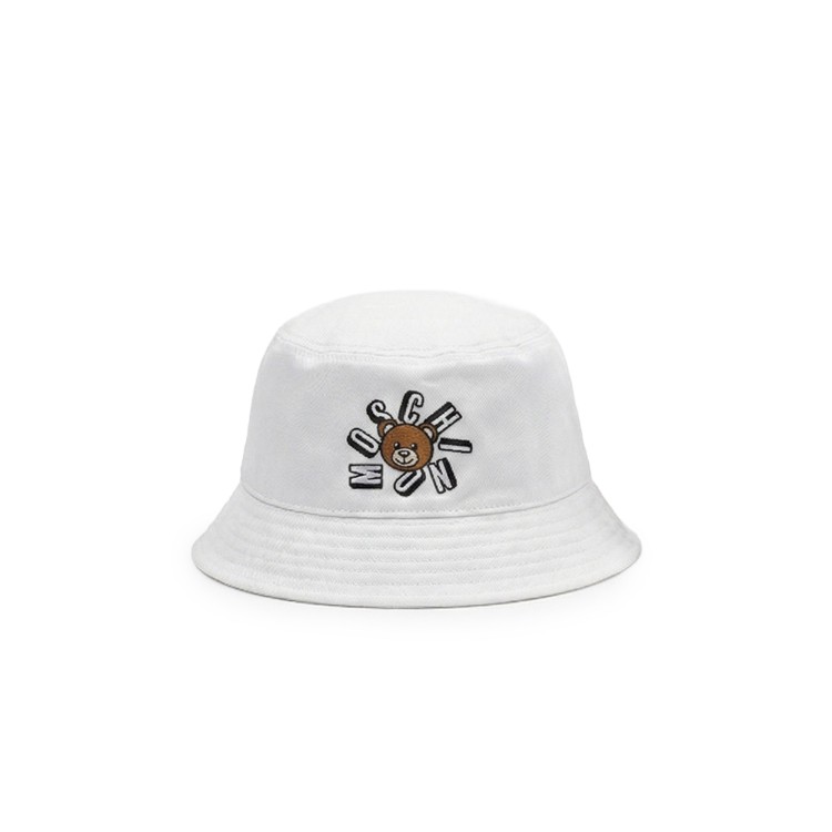MOSCHINO Cappello bianco bucket con logo neonati