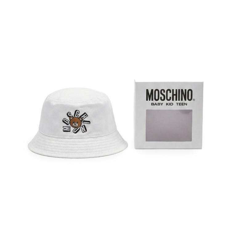 MOSCHINO Cappello bianco bucket con logo neonati