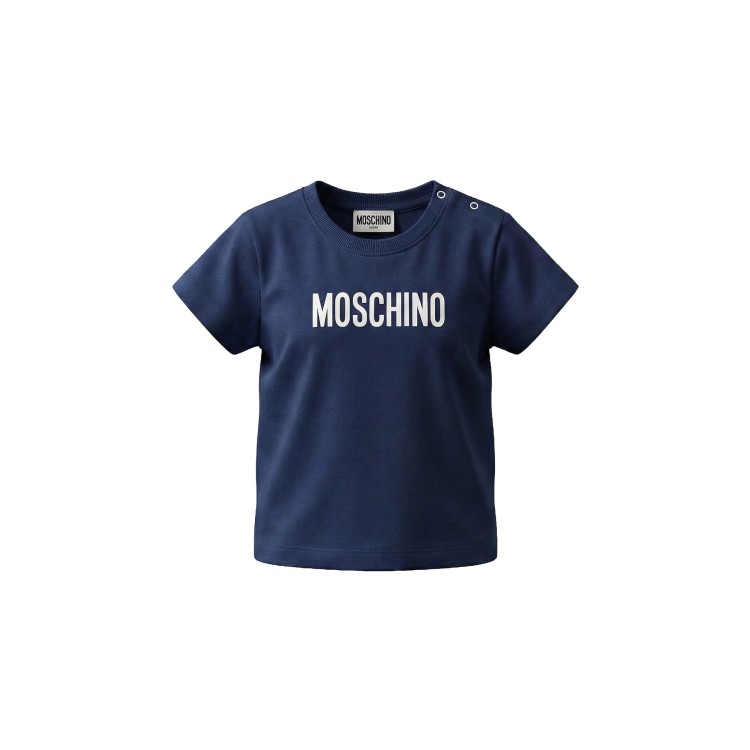 MOSCHINO T-shirt blu navy con logo neonati