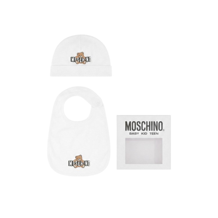 MOSCHINO Set bianco cappello e bavetta neonati