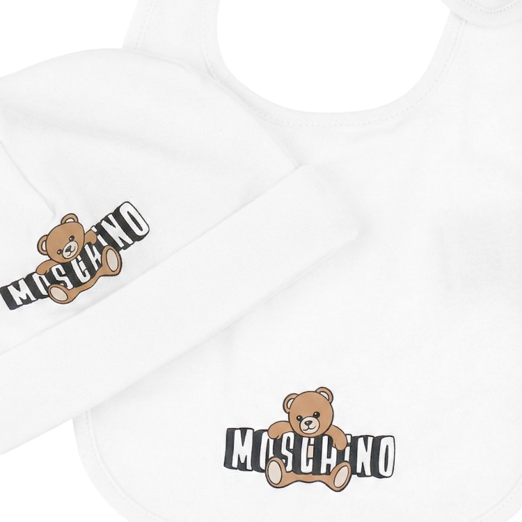 MOSCHINO Set bianco cappello e bavetta neonati