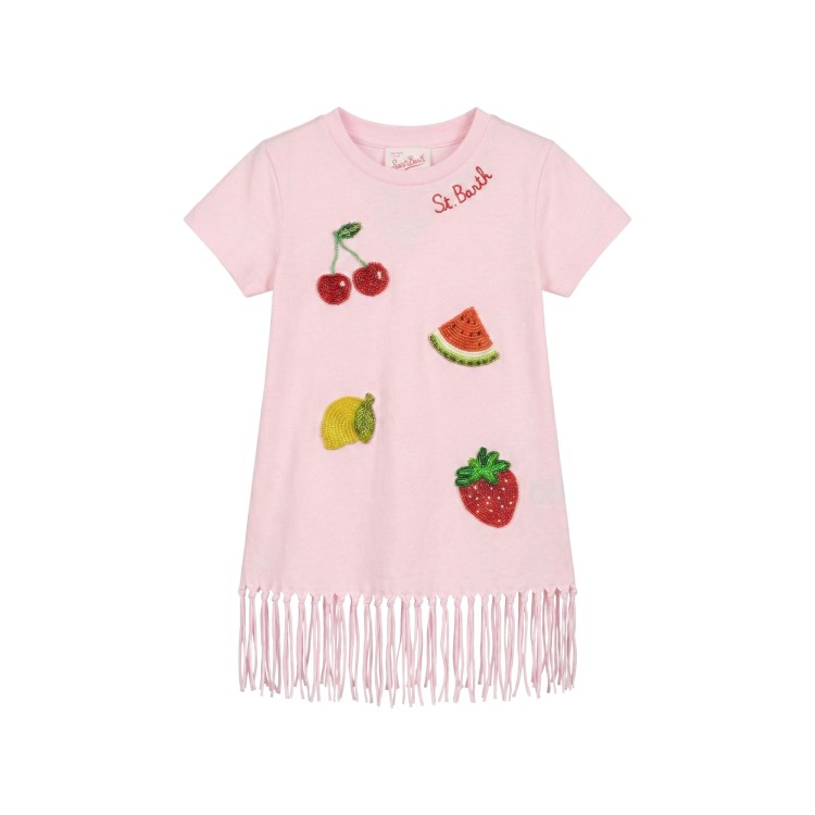 SAINT BARTH Abito rosa con frange e perline bambina