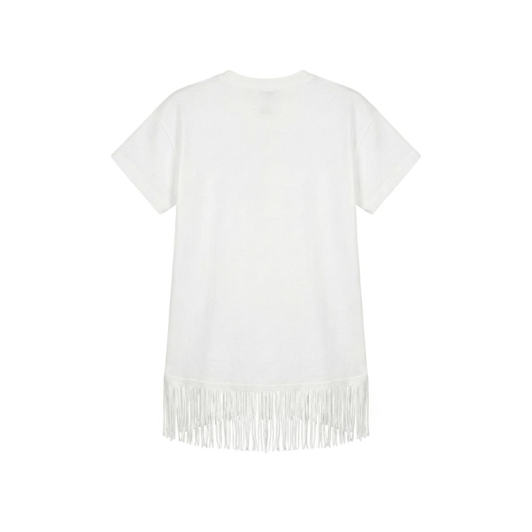 SAINT BARTH Abito bianco con frange e logo bambina