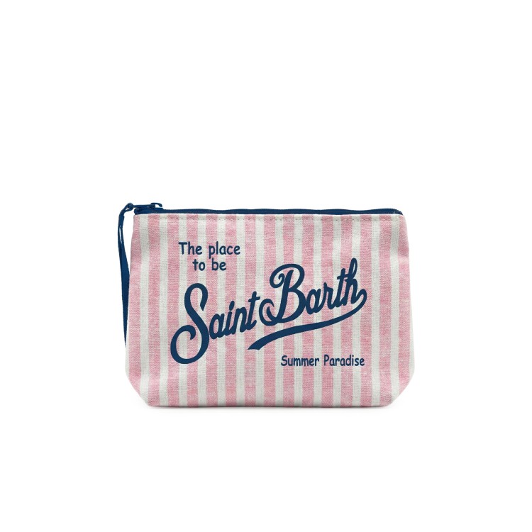 SAINT BARTH Pochette a righe rosa in lino bambina