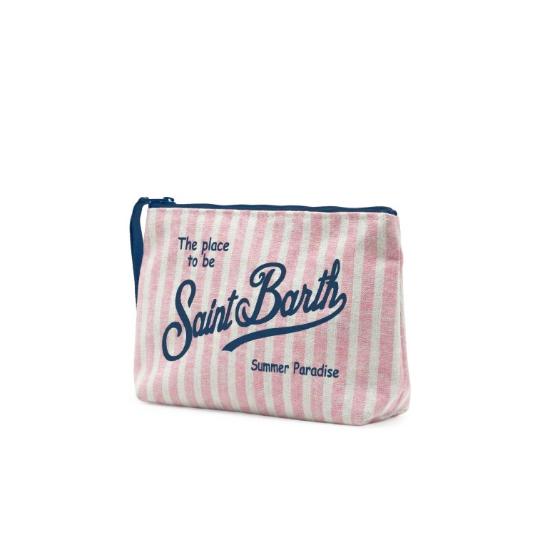 SAINT BARTH Pochette a righe rosa in lino bambina