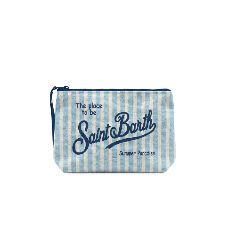 SAINT BARTH Pochette a righe celesti in lino bambina