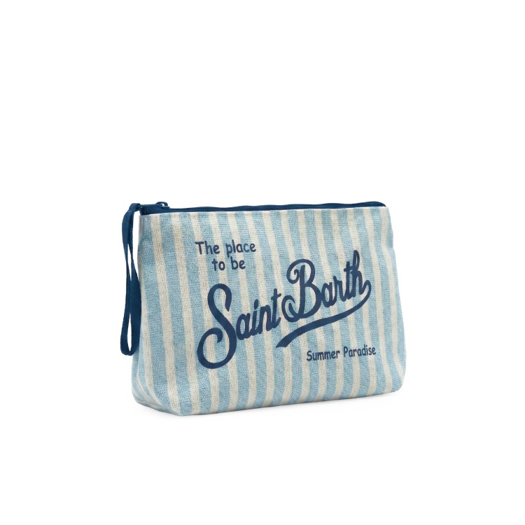 SAINT BARTH Pochette a righe celesti in lino bambina