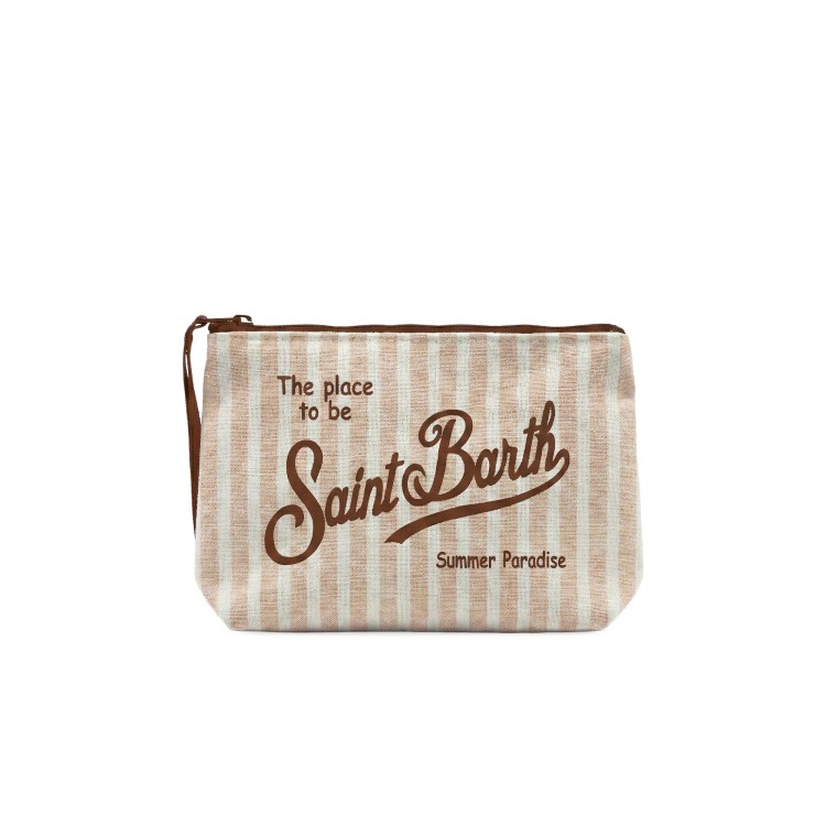 SAINT BARTH Pochette a righe beige in lino bambina