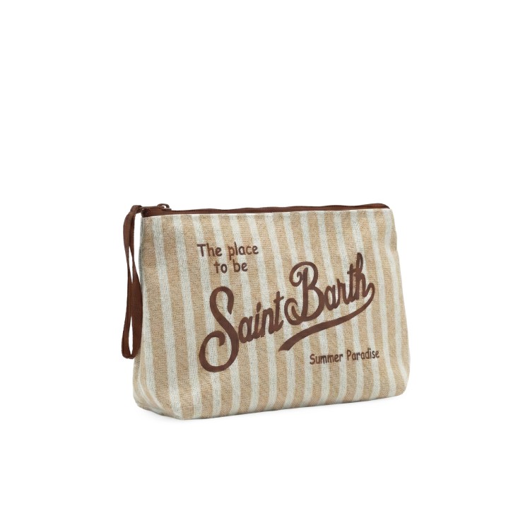 SAINT BARTH Pochette a righe beige in lino bambina
