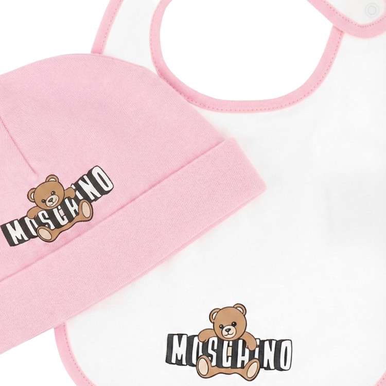 MOSCHINO Set rosa cappello e bavetta neonata