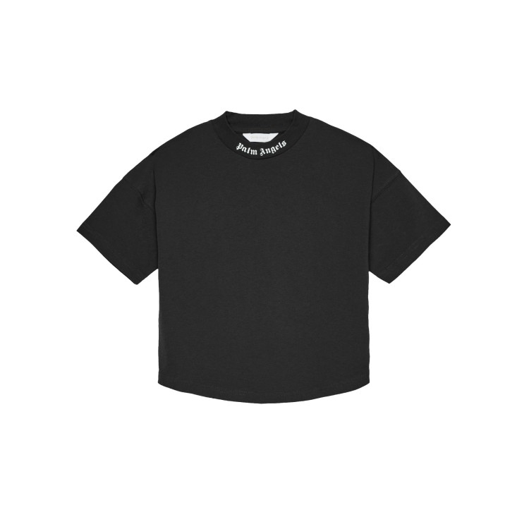 PALM ANGELS T-shirt nera con logo sul collo bambino