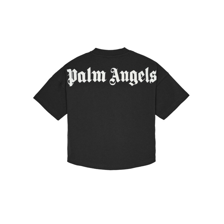 PALM ANGELS T-shirt nera con logo sul collo bambino