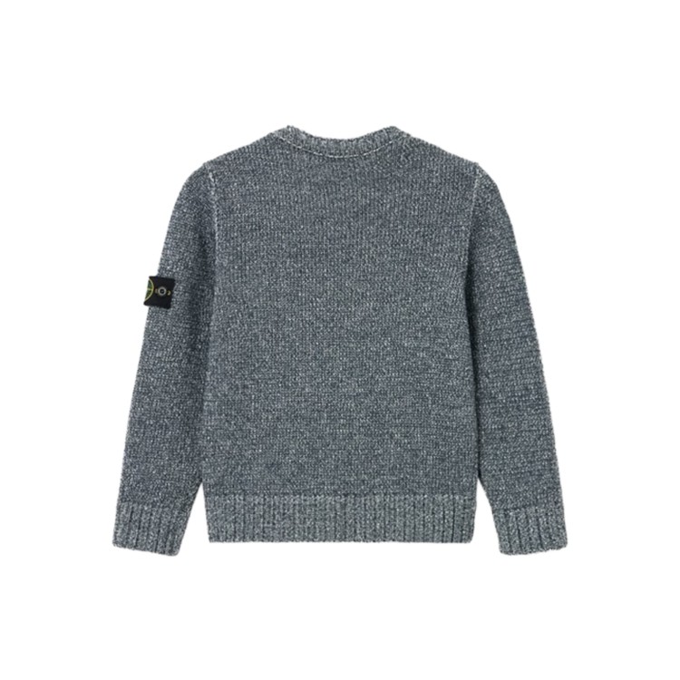 STONE ISLAND Maglia blu navy a costine girocollo bambini