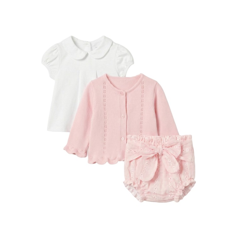 MAYORAL NEWBORN Completo 3 pezzi rosa tricot neonata