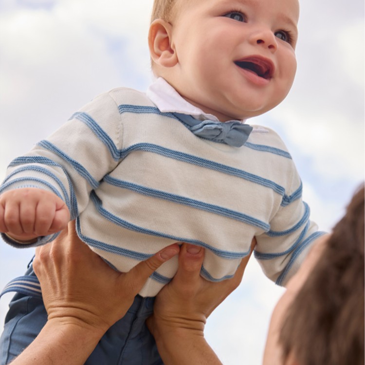 MAYORAL NEWBORN Maglione a righe celesti neonato