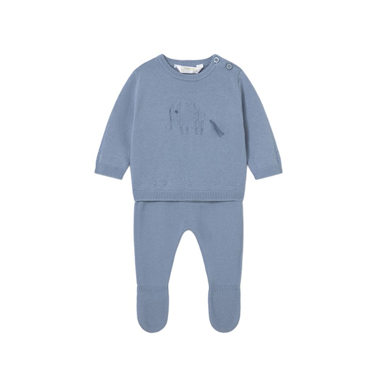 MAYORAL NEWBORN Completo azzurro tricot con intarsi neonato