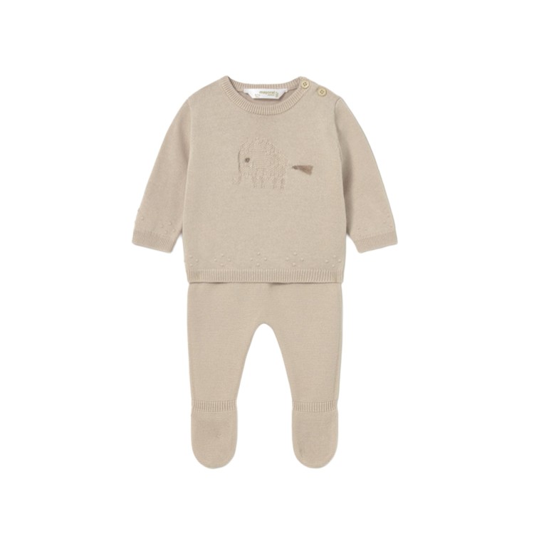 MAYORAL NEWBORN Completo beige tricot con intarsi neonato