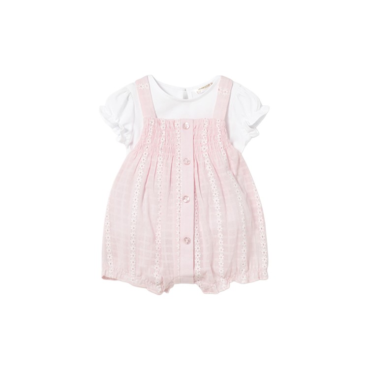 MAYORAL NEWBORN Completo rosa con salopette neonata