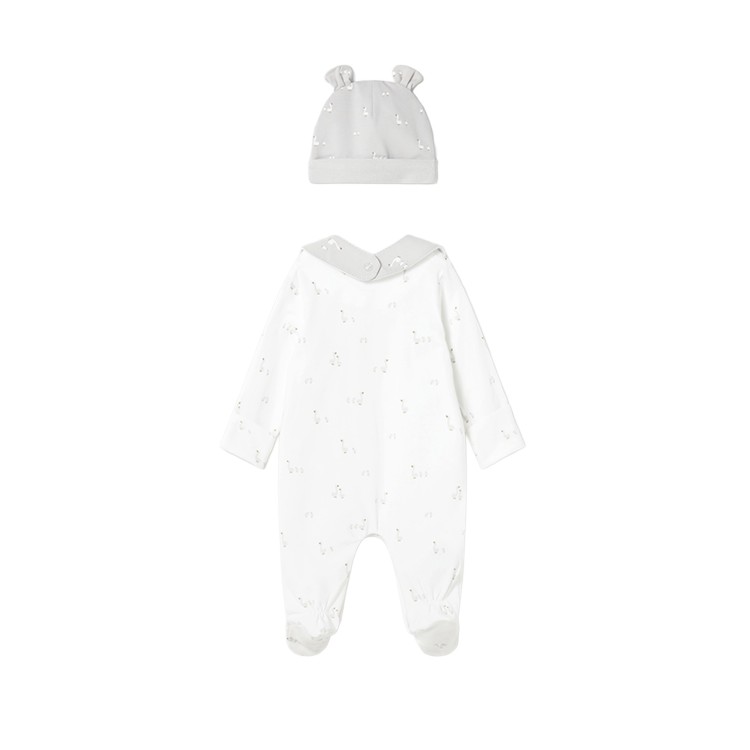 MAYORAL NEWBORN Set di tutina bianca, cappello e bavetta neonato