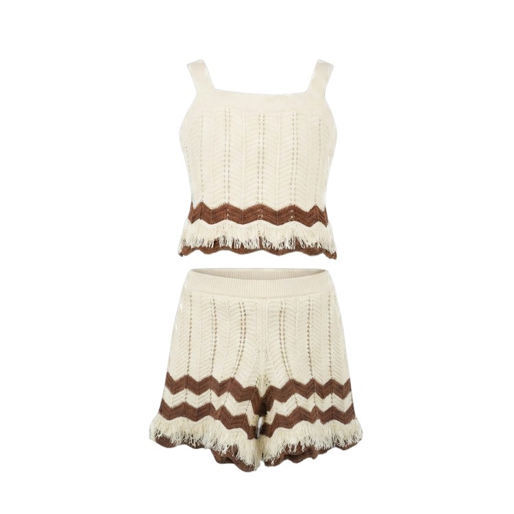 TWIN-SET Completo macramè panna e marrone bambina