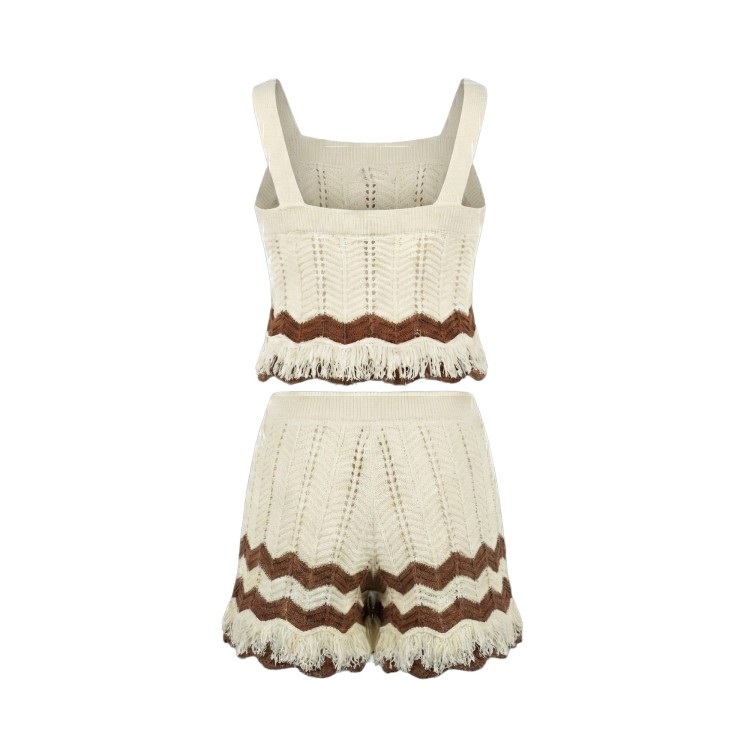 TWIN-SET Completo macramè panna e marrone bambina