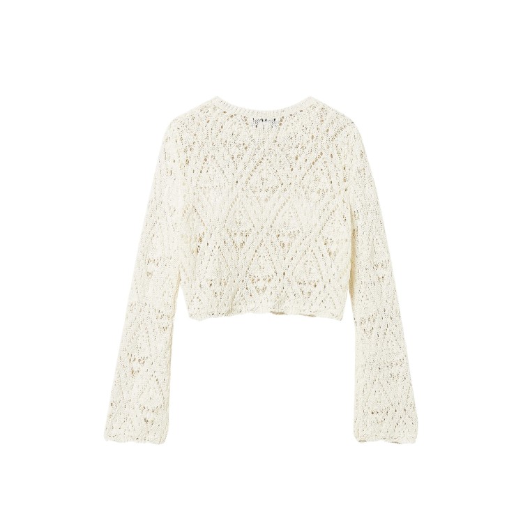 TWIN-SET Maglia panna traforata con logo bambina