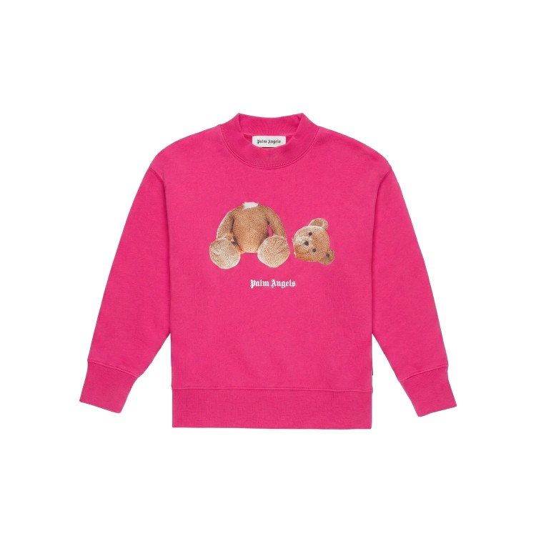 PALM ANGELS Felpa fucsia con stampa Bear bambina