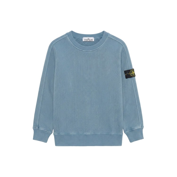 STONE ISLAND Felpa azzurra slavata girocollo bambini