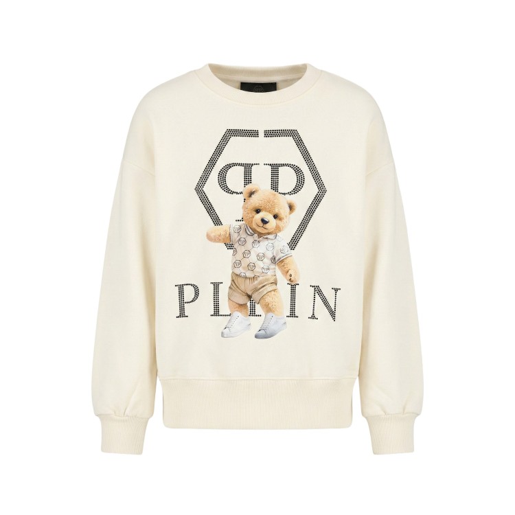 PHILIPP PLEIN Felpa panna con orsetto e strass bambini