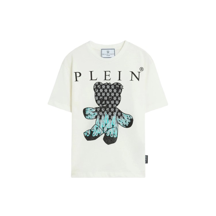 PHILIPP PLEIN T-shirt bianca con orsetto e logo bambino