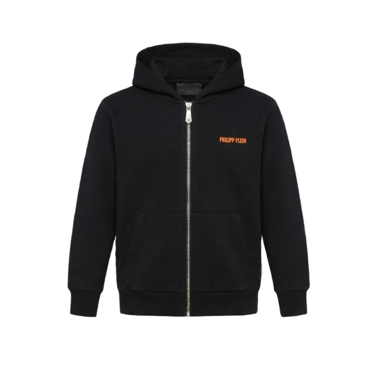 PHILIPP PLEIN Felpa nera full-zip con logo bambino
