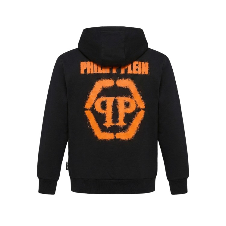PHILIPP PLEIN Felpa nera full-zip con logo bambino