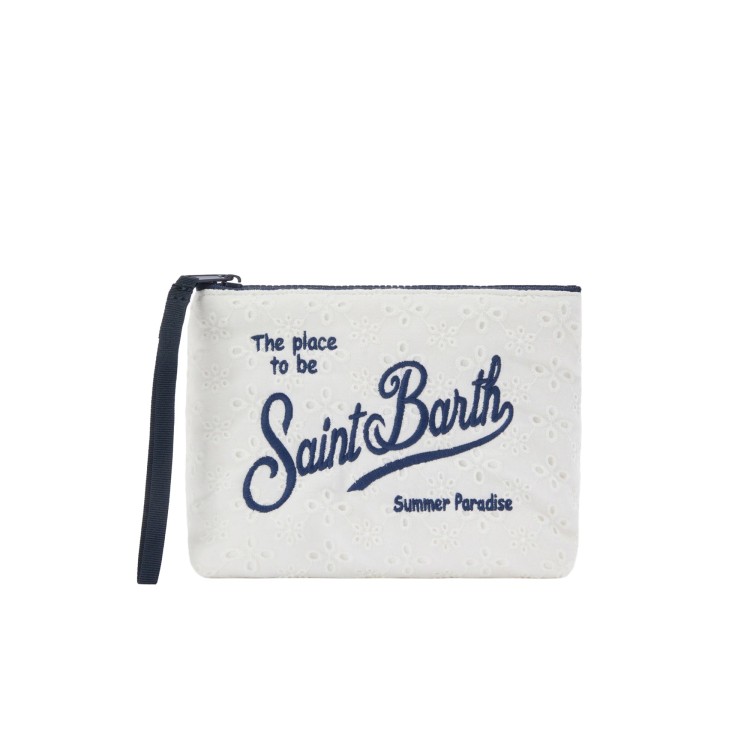 SAINT BARTH Pochette bianca e blu sangallo bambini