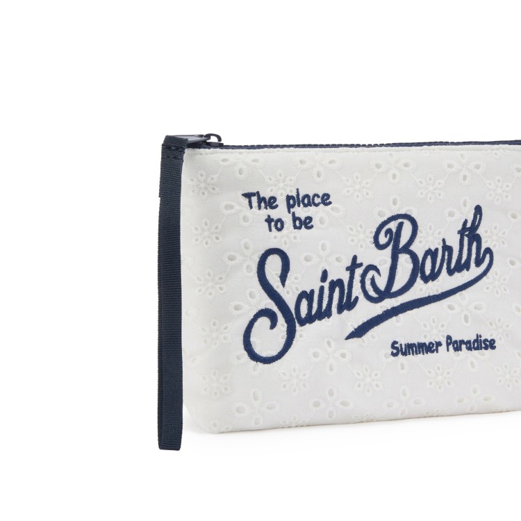 SAINT BARTH Pochette bianca e blu sangallo bambini