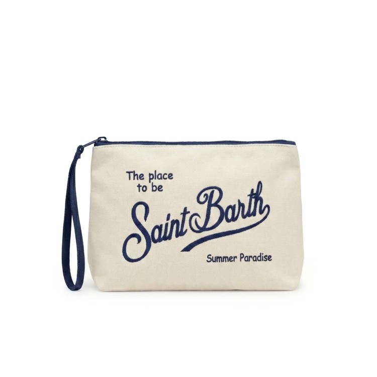 SAINT BARTH Pochette panna e blu in cotone bambini