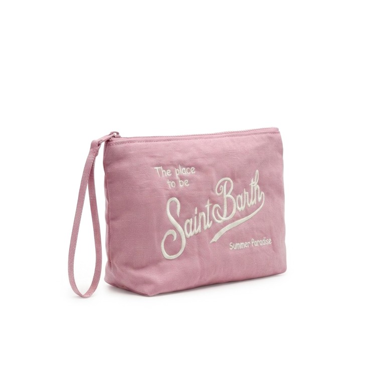 SAINT BARTH Pochette rosa in lino morbido bambina