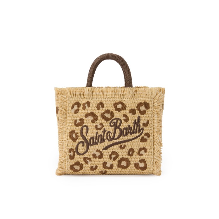 SAINT BARTH Borsa Vanity Mini leopardata in rafia bambina