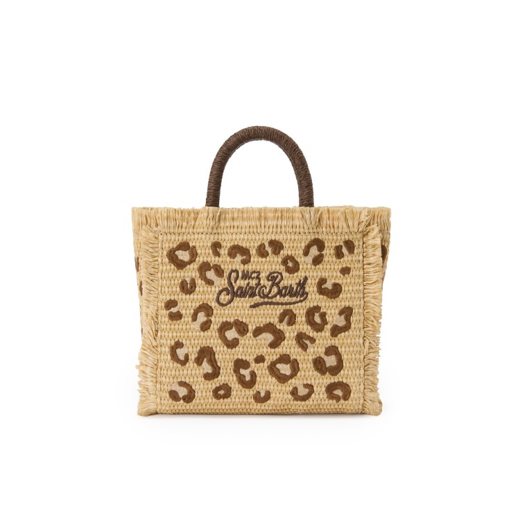 SAINT BARTH Borsa Vanity Mini leopardata in rafia bambina