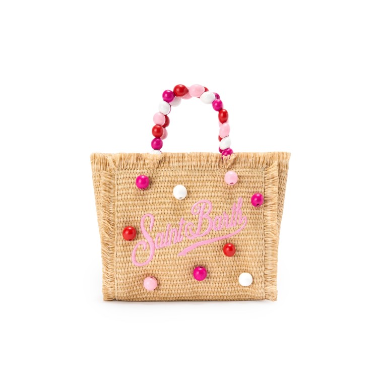 SAINT BARTH Borsa Vanity Mini in rafia con perle bambina