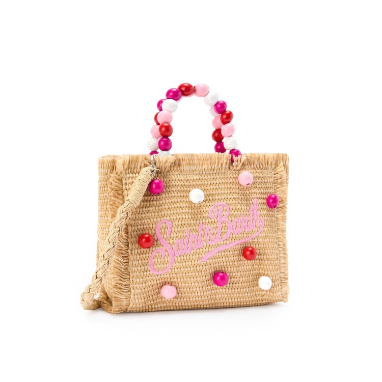 SAINT BARTH Borsa Vanity Mini in rafia con perle bambina